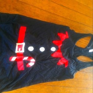 Tipsy Elves, Small, Black tank top, red Christmas design